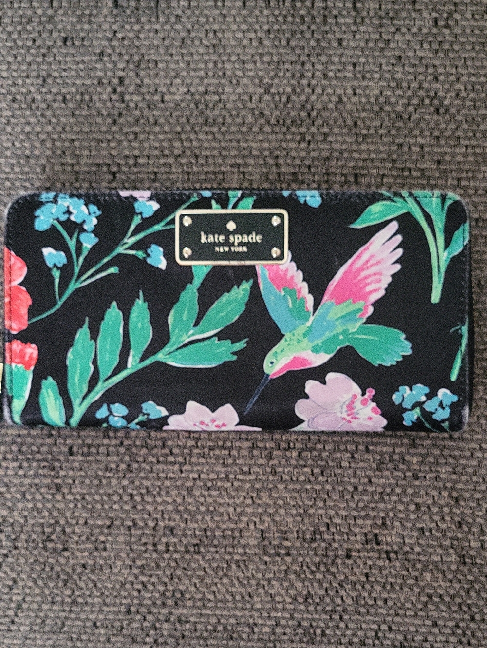 kate spade Black Floral Hummingbird Continental Zip Wallet